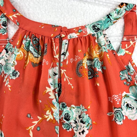 Torrid Womens 3X Coral Sleeveless Floral Paisley High Low Halter Top Summer - Picture 4 of 9